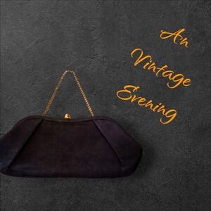 Vintage Matte Black Clutch Purse Brass Hardware